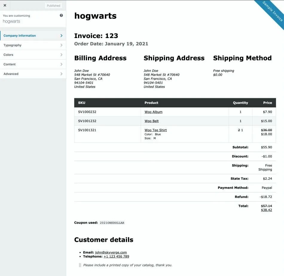 Woocommerce ordering. Packing Invoice. Yith WOOCOMMERCE pdf Invoices & Packing Slips Premium.