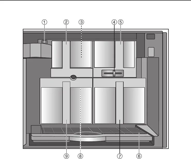 Отсек для молотого кофе. Miele CVA 4060. Кофемашина Miele CVA 4080. Miele CVA 4085. Кофемашина Miele CVA 4080 схема.