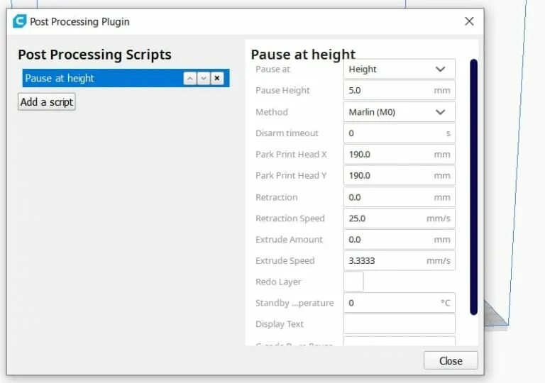 Параметр height. Плагин Pause cura. G код пауза. Pause at certain height cura. Настройки поддержек cura.