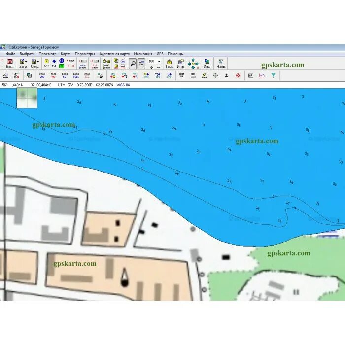 Морская карта глубин Сенежского озера для OziExplorer Garmin Magellan