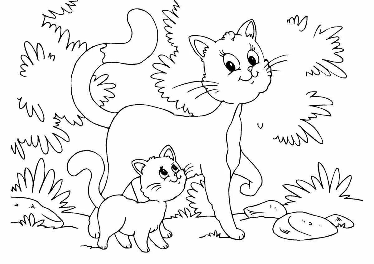 Котик раскраска для детей. Кошки. Раскраска. Раскраска кошка с котятами. Домашние питомцы. Раскраска. Кошка раскраска для детей.