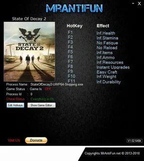 Трейнер для state of decay 2