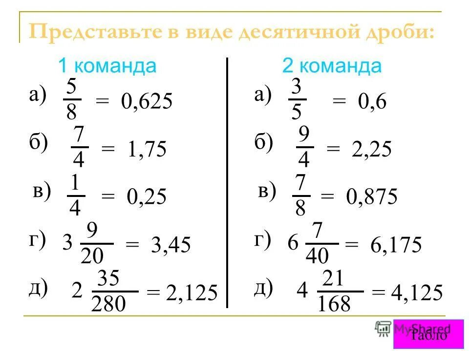 Представить в виде десятичной дроби 7 100