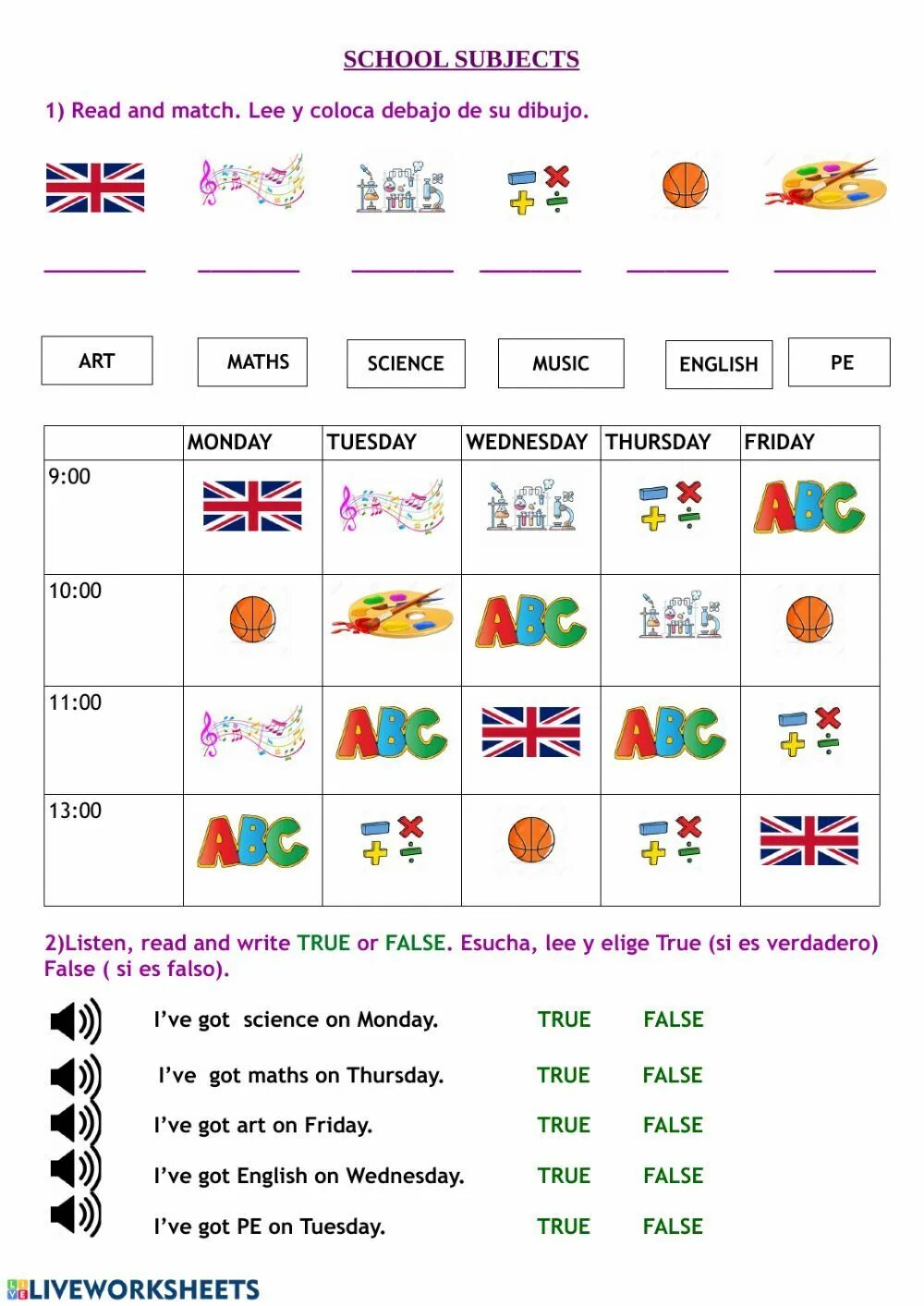 Match the subject. Subjects Worksheets. School subjects. School subjects ESL. School subjects Match.