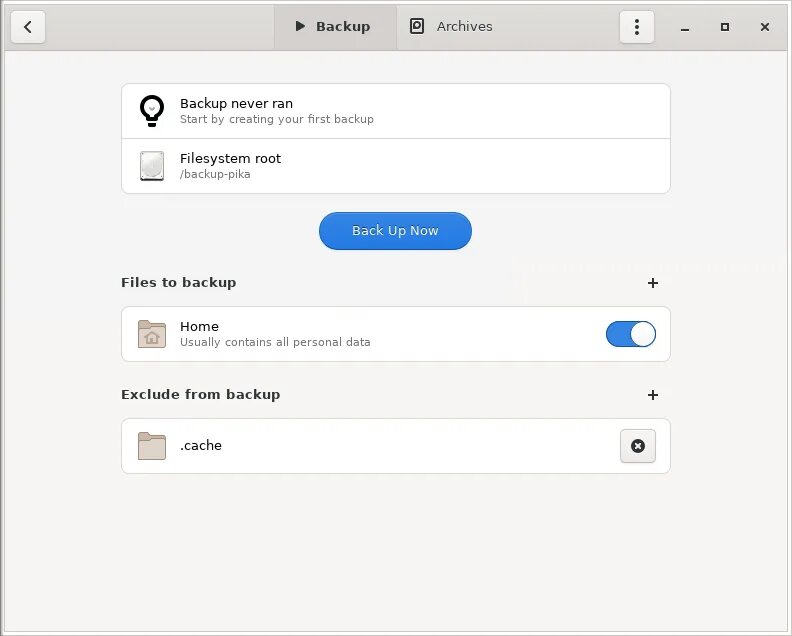 Pika Backup. Бэкап на Linux. Создание backup