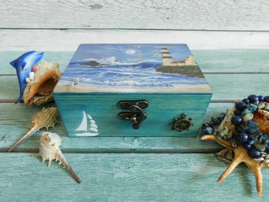 Морская шкатулка. Декор шкатулки в морском стиле. Шкатулка в морском стиле. Шкатулка для декора. Шкатулки на морскую тему.