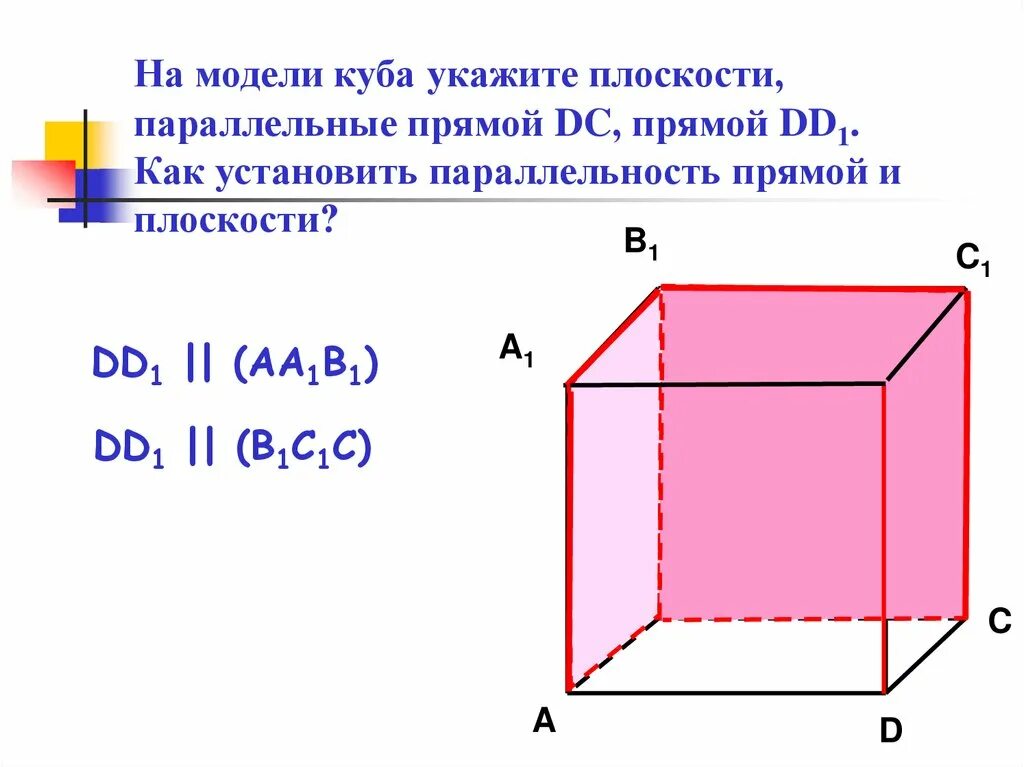 На модели Куба укажите плоскости параллельные прямой DC прямой dd1. Две пары граней принадлежащих параллельным плоскостям в Кубе. Параллельные плоскости куб. Параллельные плоскости в Кубе.