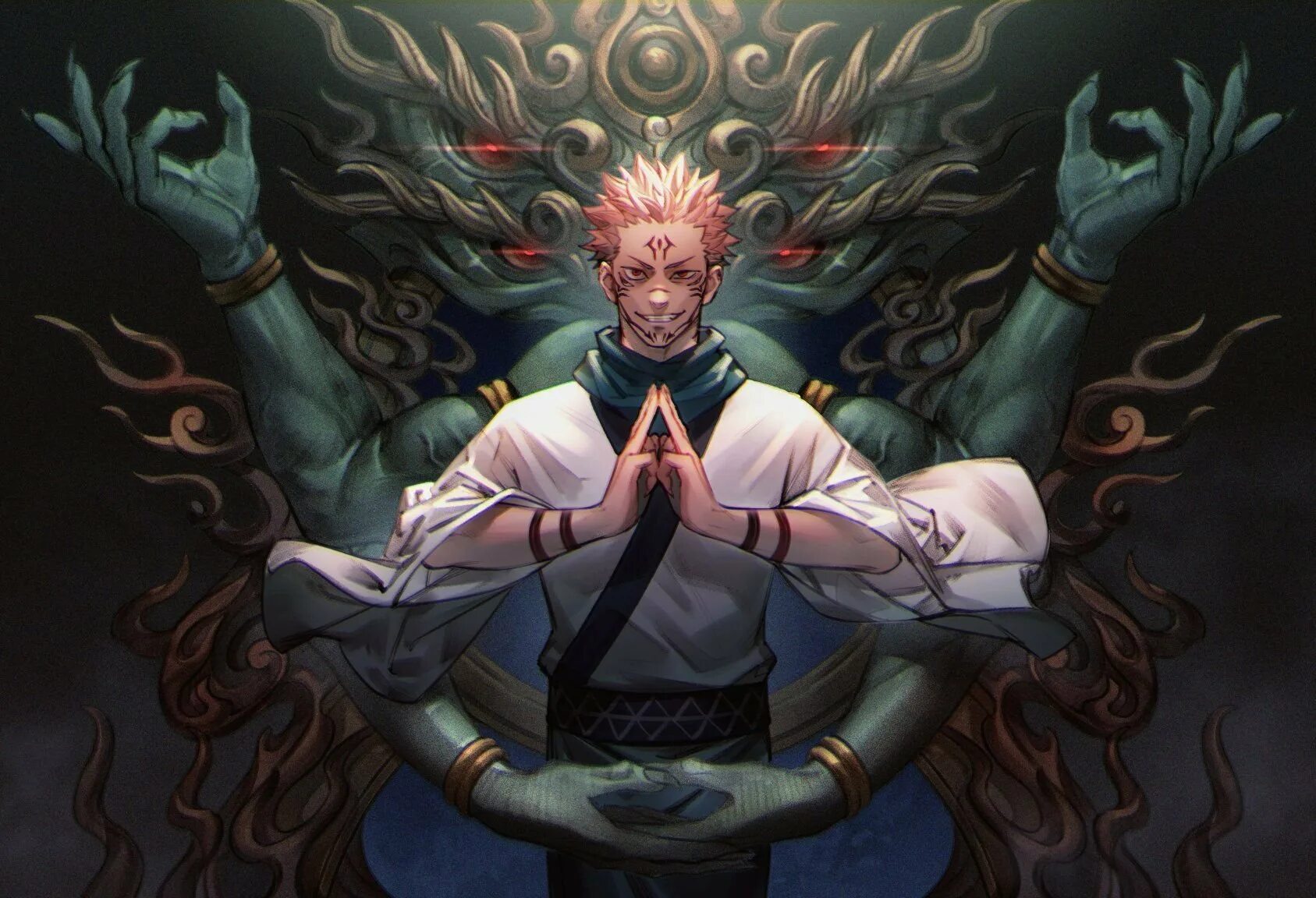 Магическая битва на японском. Магическая битва jujutsu kaisen. магическая битва аниме сукуна. jujutsu kaisen сукуна. юдзи магическая битва арт сукуна.