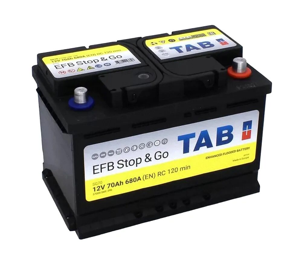 Battery производитель. Аккумуляторная батарея Tab EFB stop&go 6ст-70. АКБ Tab 6ст-70 обр. EFB stop&go. Аккумулятор EFB 70ah. Аккумулятор Tab EFB stop & go Asia 65 a/h (d23).