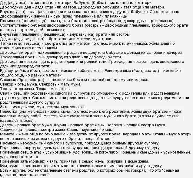Степени родства людей