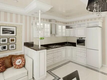 Угловая кухня совмещенная с гостиной