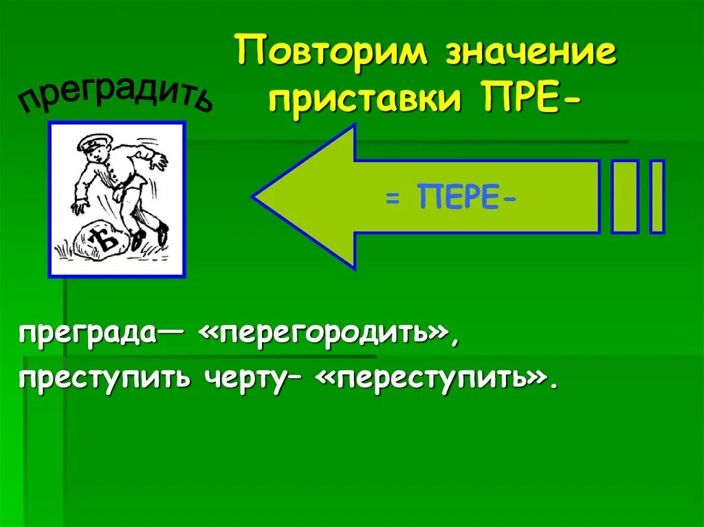 Что значит препятствие. Преграда значение приставки. Значение приставки пере. Препятствие почему приставка пре. Приставки пре и при.