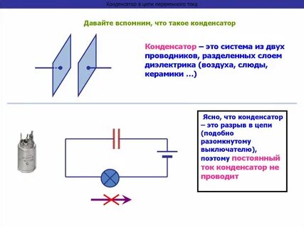 Работа конденсатора в цепи переменного тока