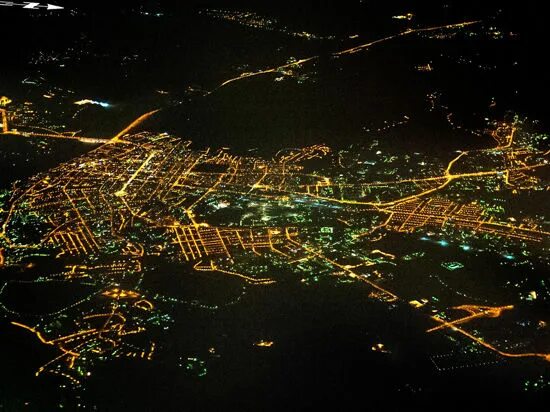 Kazan city night aerial view southboubd Aerial images, Aerial view, Flowers