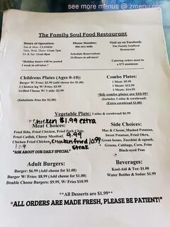 Menu at Family Soul Food Restaurant, Canyon