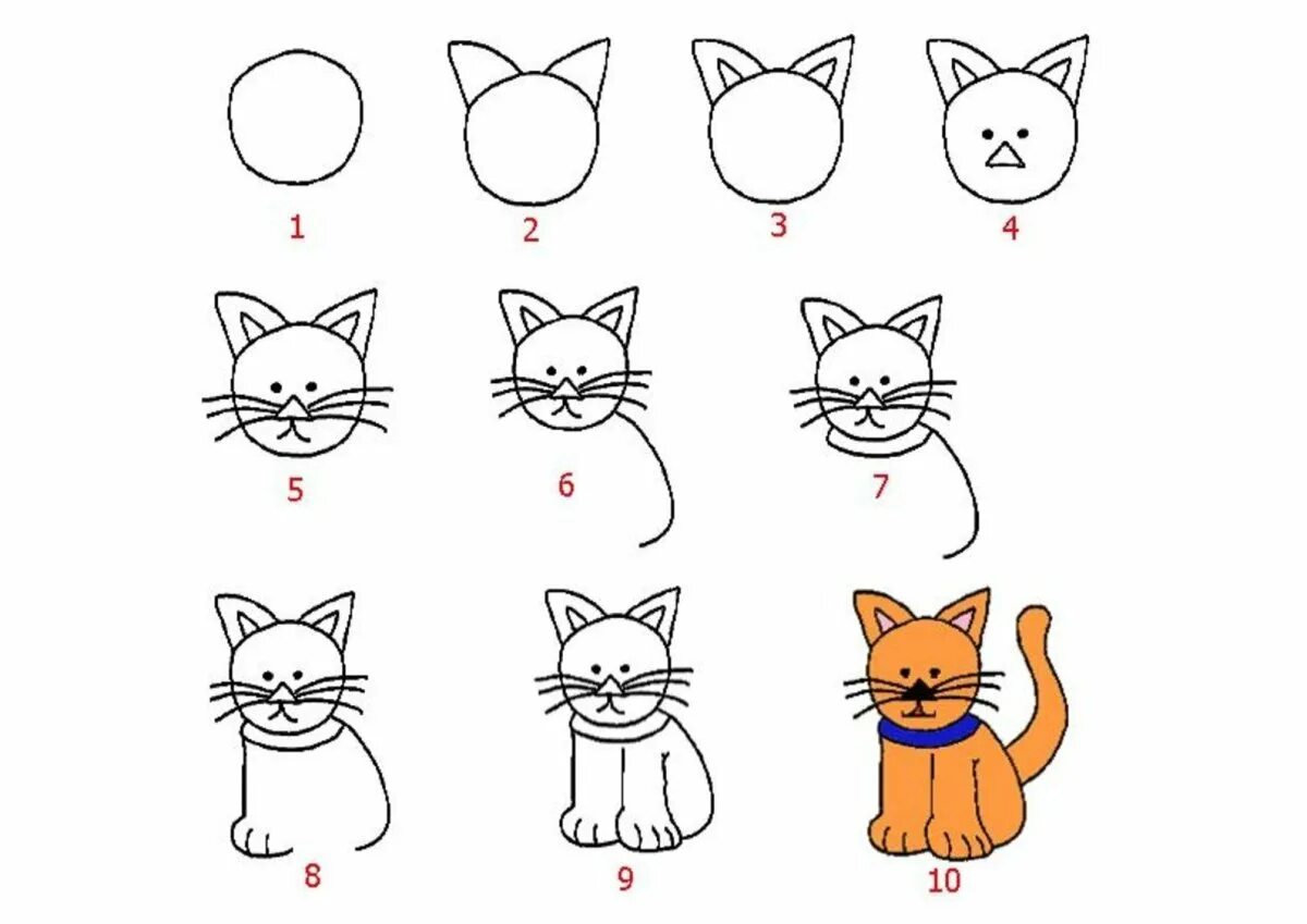 Поэтапное рисование кошки. Поэтапное рисование кошки для детей. Схема рисования кошки для детей. Схема рисования котенка для детей. Картинки которые можно срисовать легко
