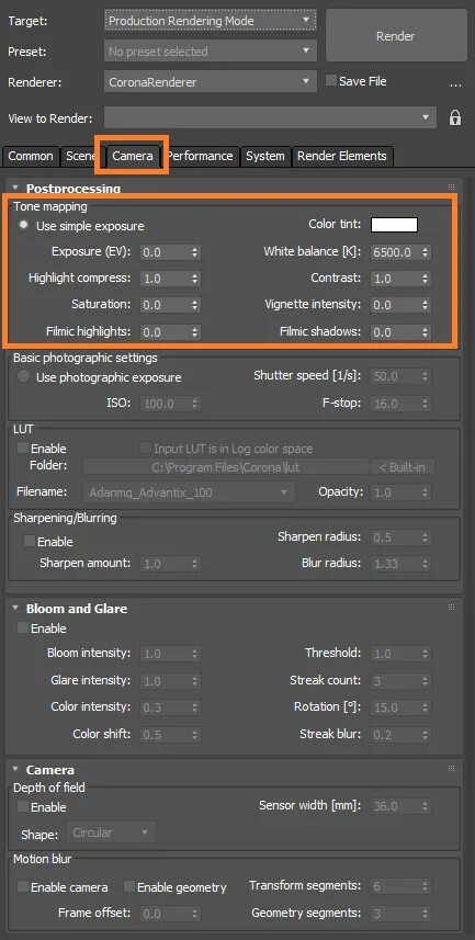 DOF Motion Blur Corona. Настройка Radius. Bloom and glare в короне настройки. Corona render настройки sharpen. During render