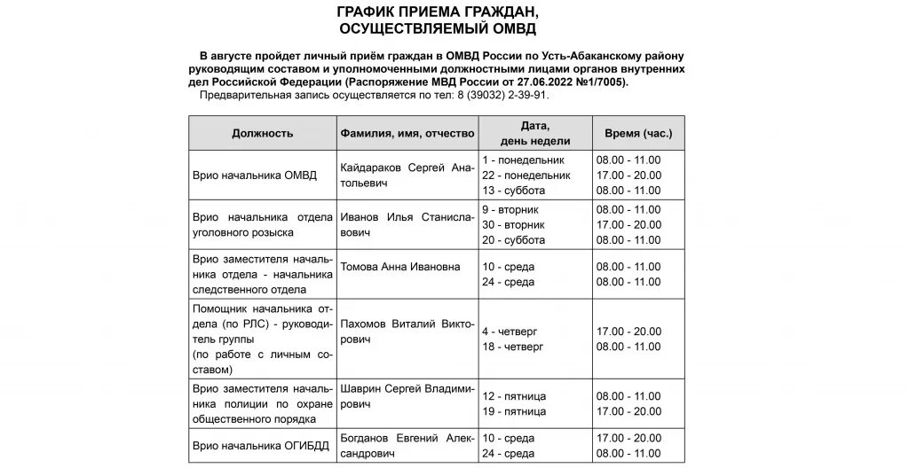 График работы анжеро