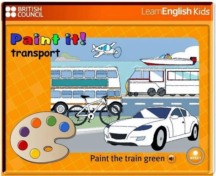 Paint на английском. Kids transport игра. Игра British Council. Раскраски для малышей транспорт. Транспорт играть онлайн.