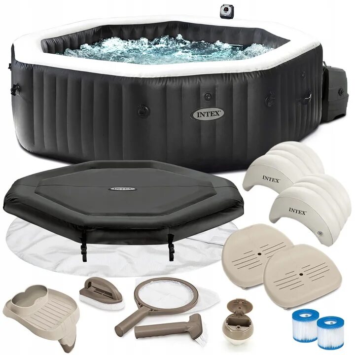 Джакузи "Intex 28458 PURESPA Jet and Bubble Deluxe». Надувной спа джакузи Intex Jet & Bubble (28462). Intex PURESPA бассейн джакузи. 28458 Intex спа-бассейн 150/201х71см. Джакузи для улицы с подогревом купить надувной