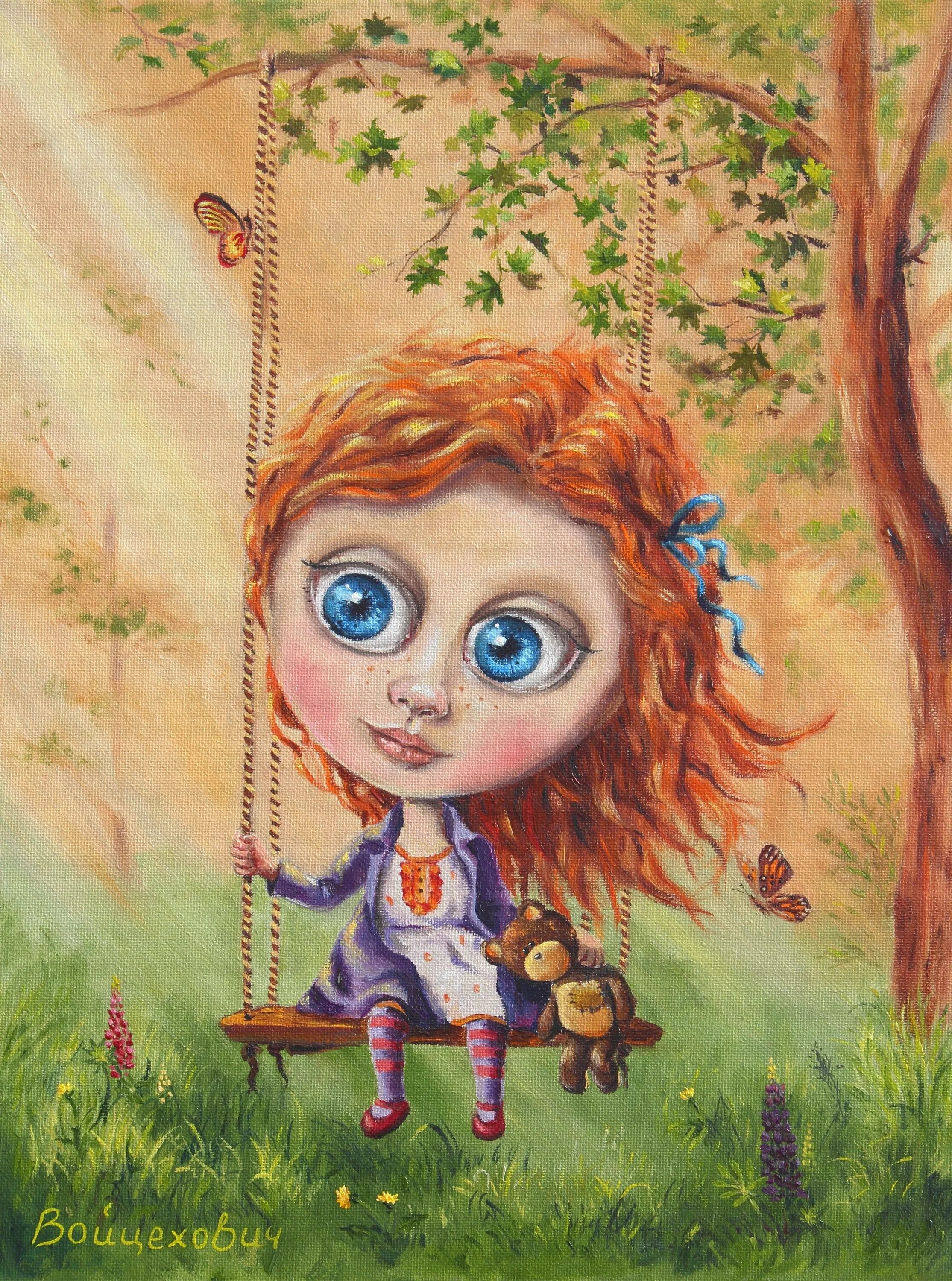 смешная рыжая девочка. забавные иллюстрации. рыжая девочка мультяшная. лохматая кукла. смешная рыжая девочка.