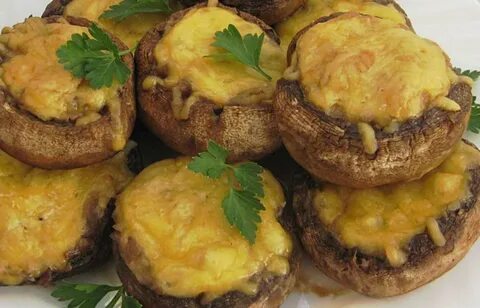 Грибы запеченные с фаршем и сыром