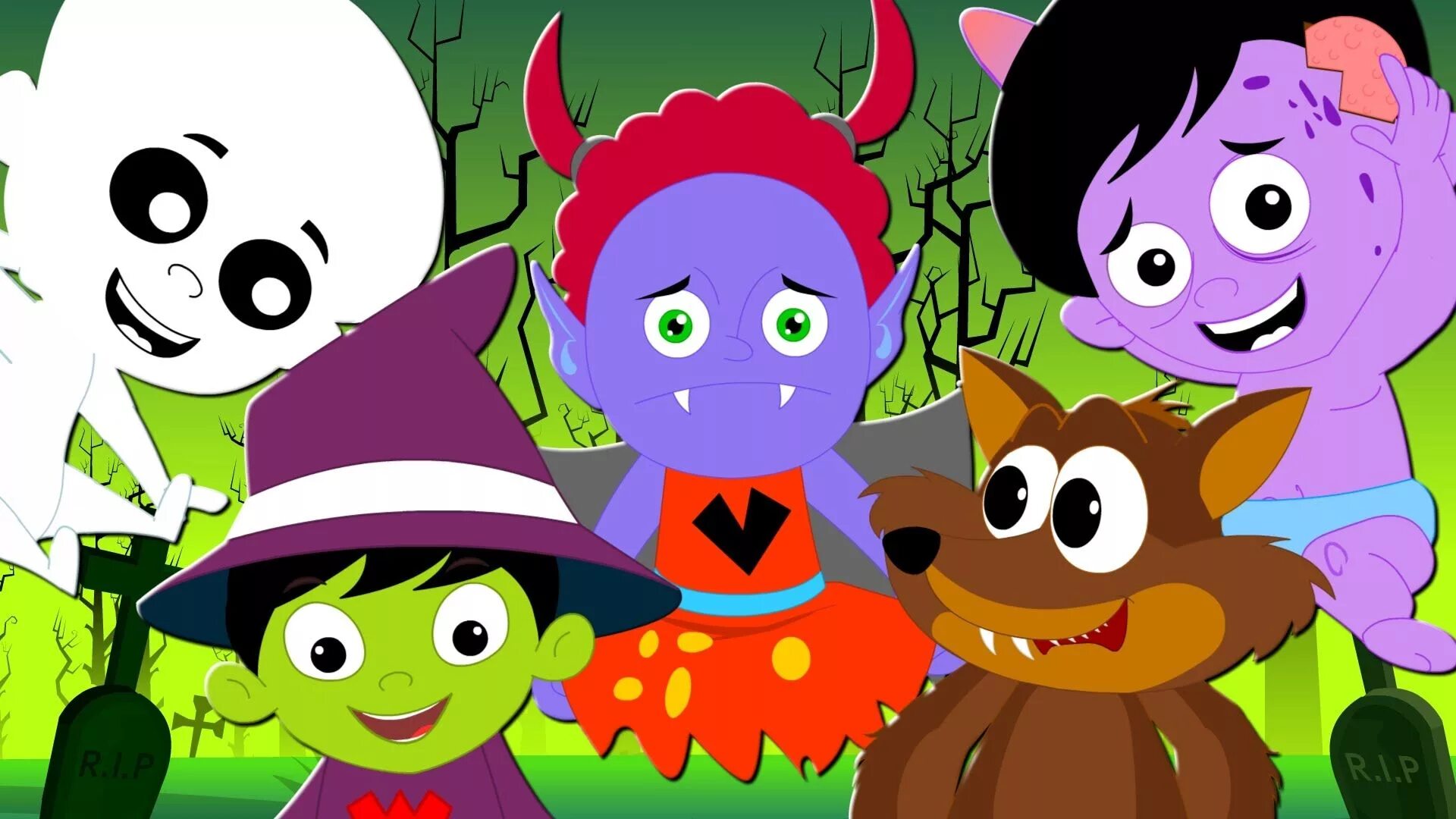 В пятеро меньше. Пять маленьких монстров. Прыгали в кроватке монстрики. Five little Monsters. Kids TV Хэллоуин.