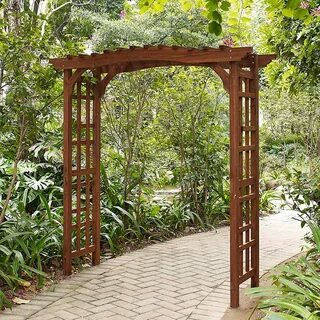 Warm Cinnamon Finish Wood Craftsman Style Garden Arbor With Pergola Arbor T...