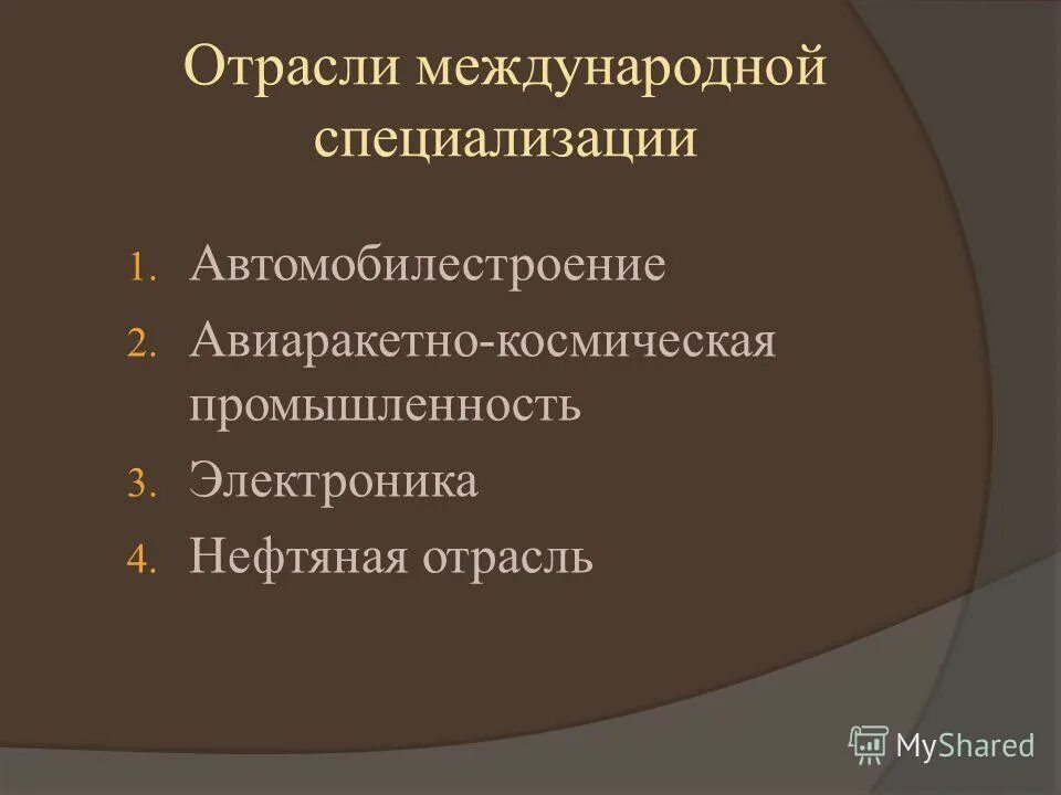 Отрасли международной специализации 10 стран