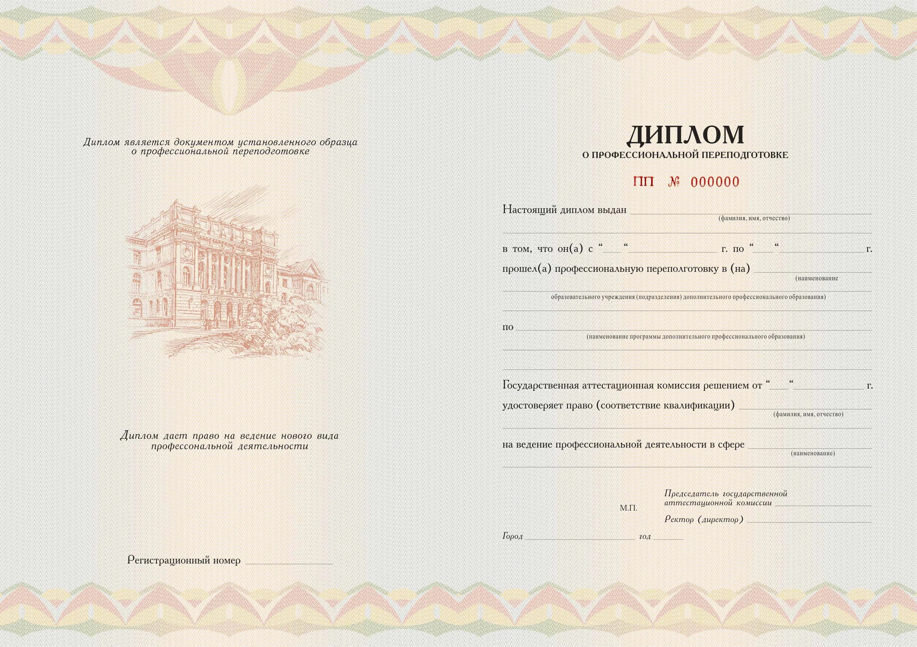 Типовая программа профессиональной переподготовки. Форма диплома о профессиональной переподготовке.