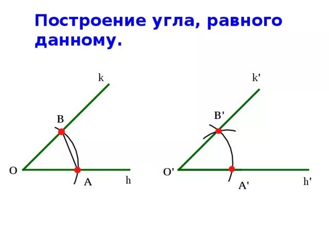 2 построение угла равного данному. Как построить угол равный данному с помощью циркуля и линейки. Как построить равный угол с помощью циркуля. Построить угол равный данному с помощью циркуля и линейки 7. Построить угол равный данному с помощью циркуля.