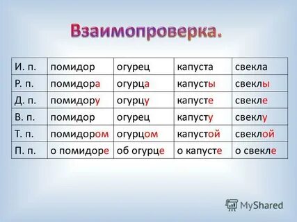 Склонение слова овощами