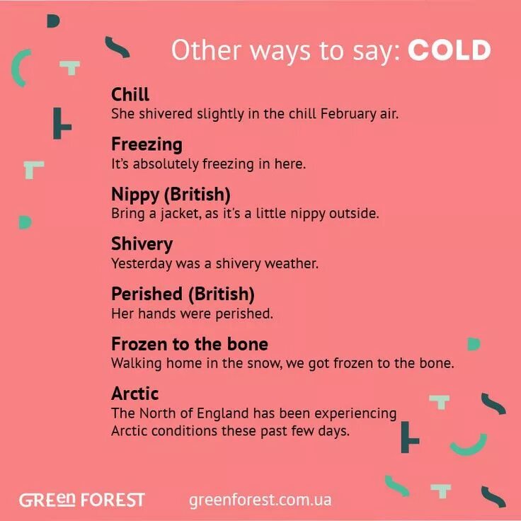 Cold synonyms. Other ways to say. The Word to say Cold. Ways to say Cold in English.