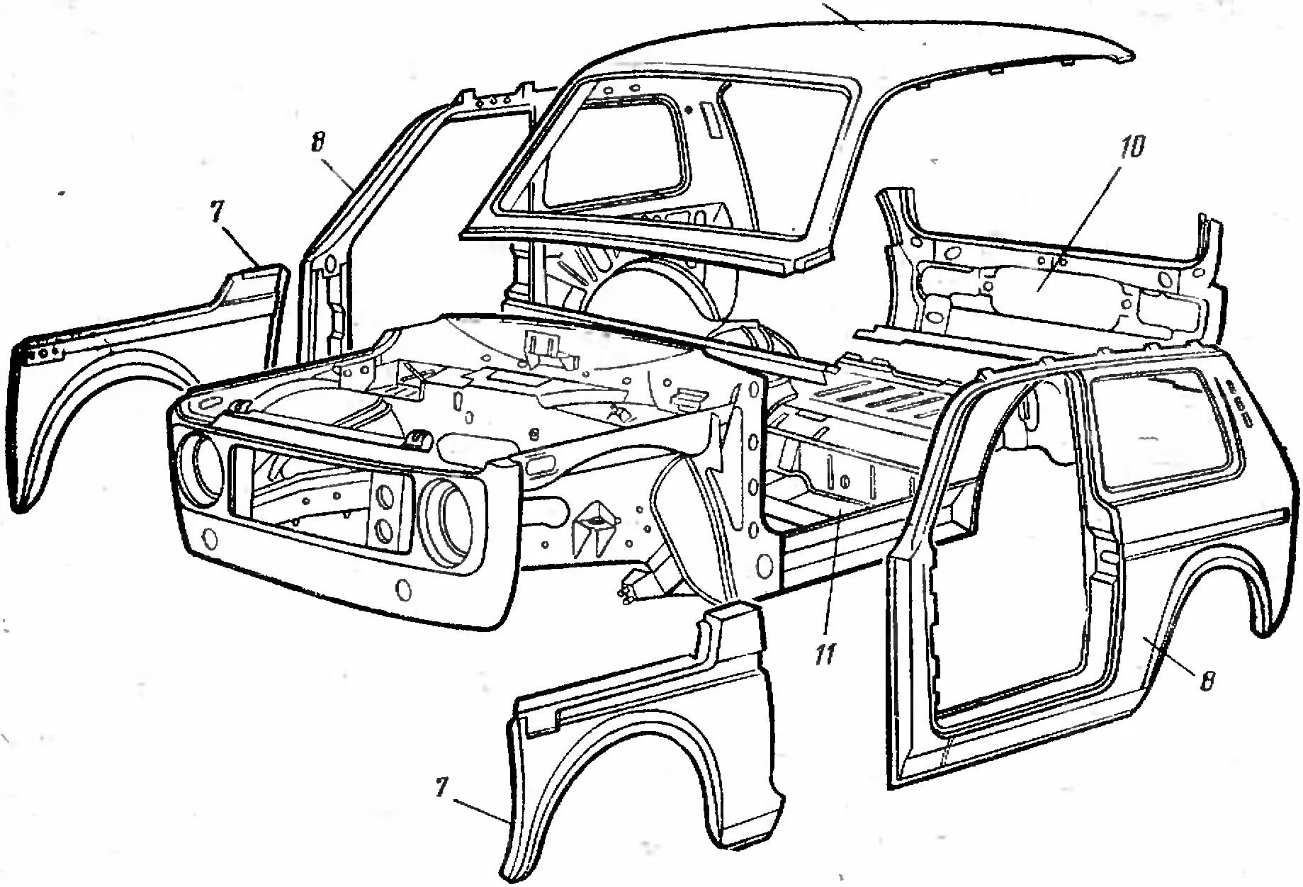 Элементы кузова ваз. Кузов ВАЗ 2121 21213. Детали кузова ВАЗ 21213. Детали кузова Нива 21214. Схема кузова Нива 2121.