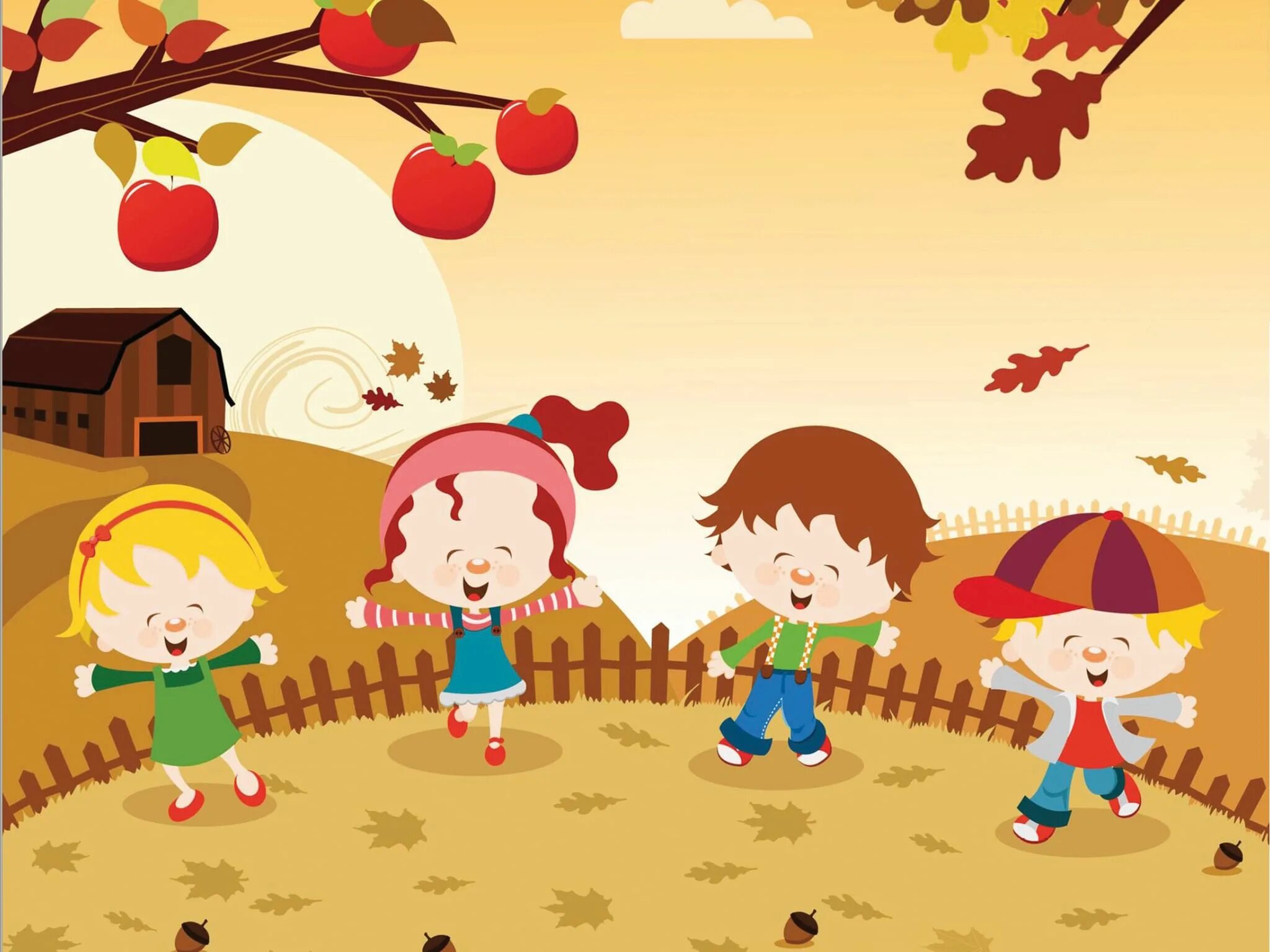 Jump in the piles of leaves рисованное. Fall for kids. Осень cartoon. Autumn leaves are falling down. Девочка осенью мультяшное.