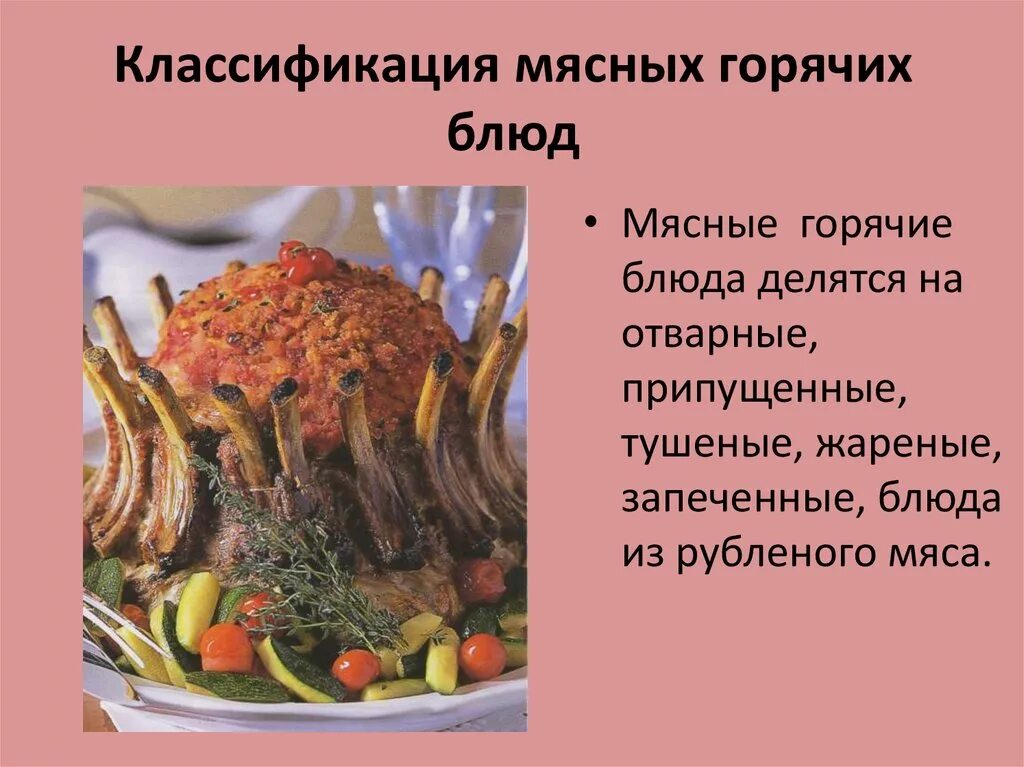 Реализация горячих блюд из мяса. Классификация мясных горячих блюд. Классификация вторых горячих блюд из мяса. Классификация сложных горячих блюд из мяса. Ассортимент горячих блюд из мяса.