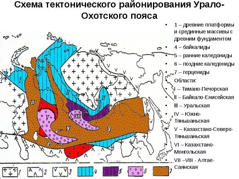 Тектоническая карта Урало-монгольского складчатого пояса. Схема тектонического районирования. Тектоническая схема Центрально-азиатского складчатого пояса. Урало Охотский подвижный пояс. Фундамент древних платформ имеет