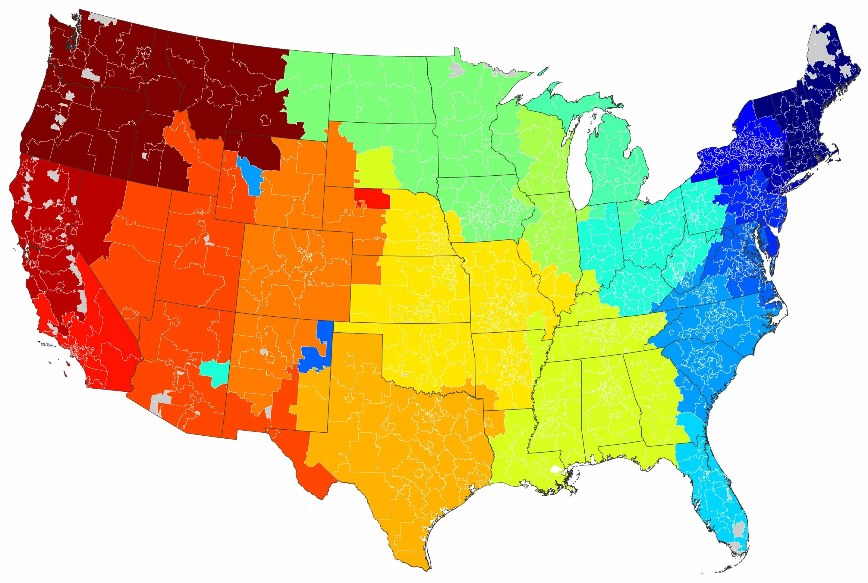 Ифта США цвета. USA Colors 3l. The lower 48 USA. State coloured