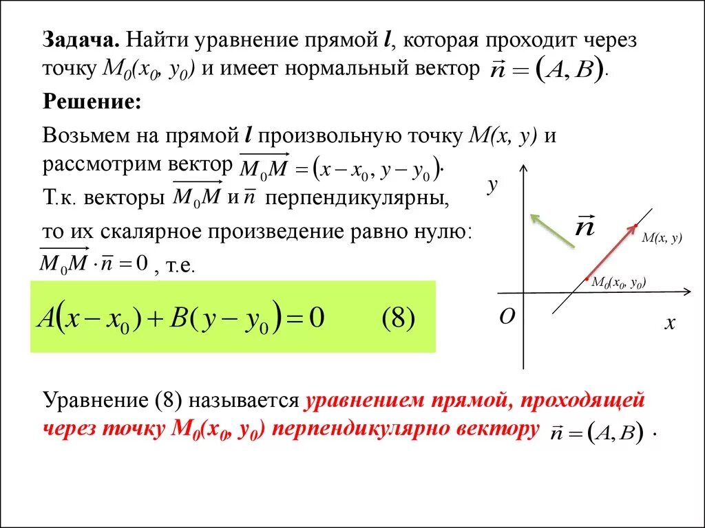 Уравнение прямой через точку и нормальный вектор. Уравнение прямой проходящей через точку и нормальный вектор. Уравнение прямой проходящей через точку и вектор нормали. Уравнение прямой проходящей через точку и имеющей нормальный вектор. Формула прямой линии