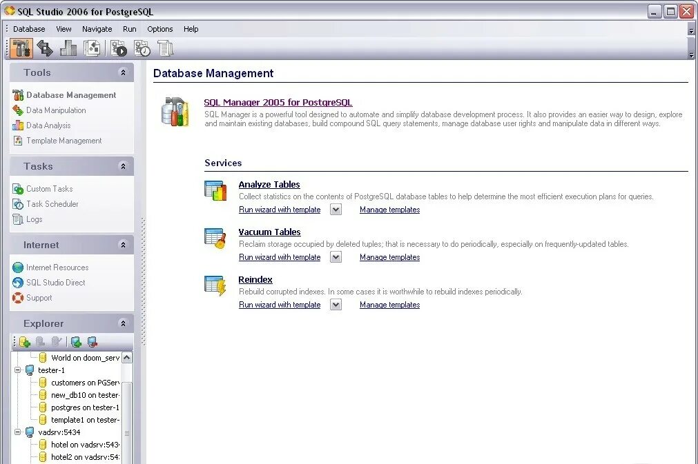 Postgresql studio. Sql manager for postgresql. oracle management studio. sql tasks.