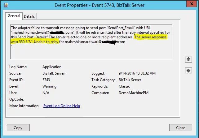 550 5.7.1 Unable to relay. 5.7.57 SMTP. Mailbox unavailable. 550 5.7.1 This message is blocked due to Security reason. Recipient address rejected