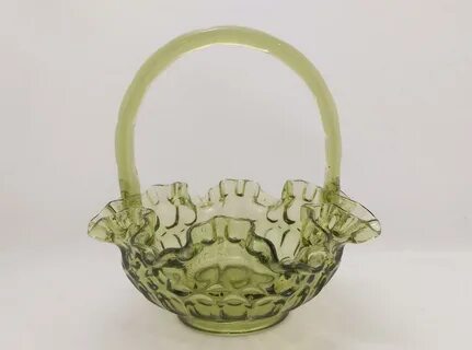Fenton Thumbprint Green Glass Basket Bowl с взъерошенными 1 - изображение.