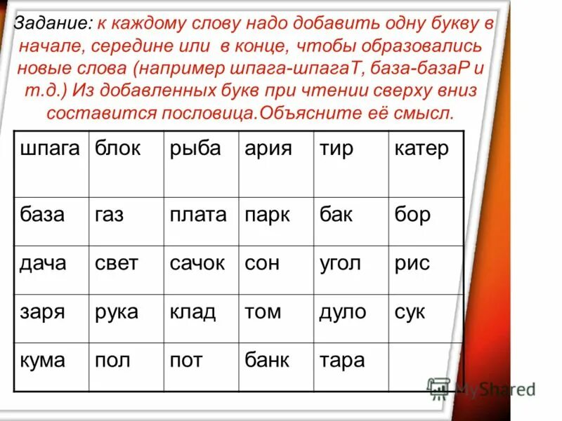 Слово из 5 букв начинается на оме. Вставьте одну букву чтобы получилось новое слово. Вставьте одну букву чтобы получилось новое слово шпага. Добавить одну букву чтобы получилось новое слово. Вставить букву чтобы получилось новое слово.