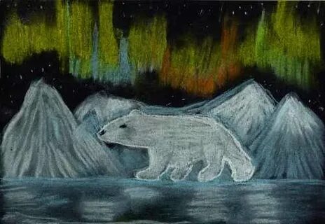 Рисование белый медведь и северное сияние подготовительная