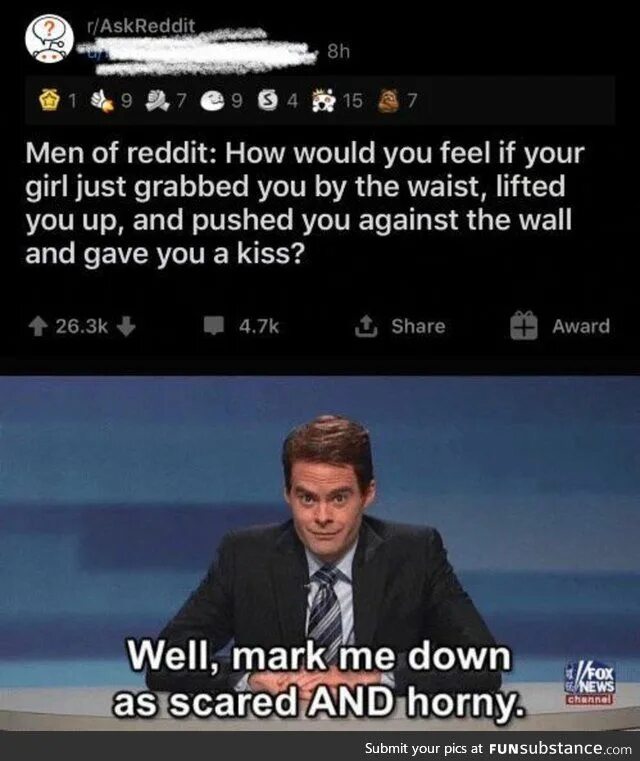As scared as a. Mark me down as scared and. well mark me down as scared and horny meme.