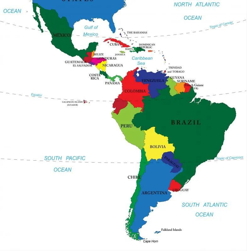 Страны входящие в лаи. Латинская Америка на карте. Бразилия на карте Латинской Америки. Карта Латинской Америки со странами. Латинская Америка географическая карта.