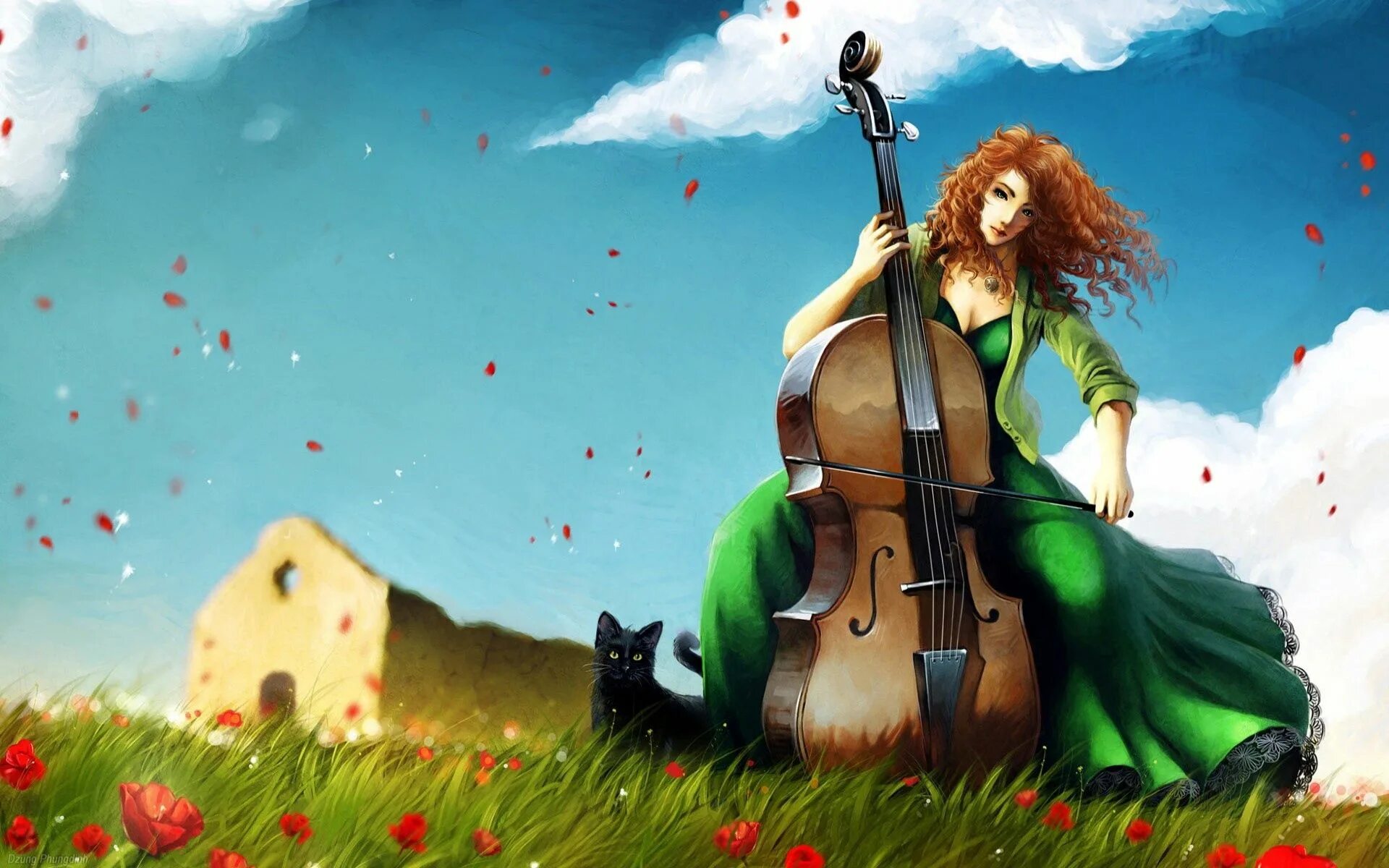 Девушка с виолончелью. Девочка с виолончелью. Рыжая девушка с виолончелью. Девушка с гитарой фэнтези.