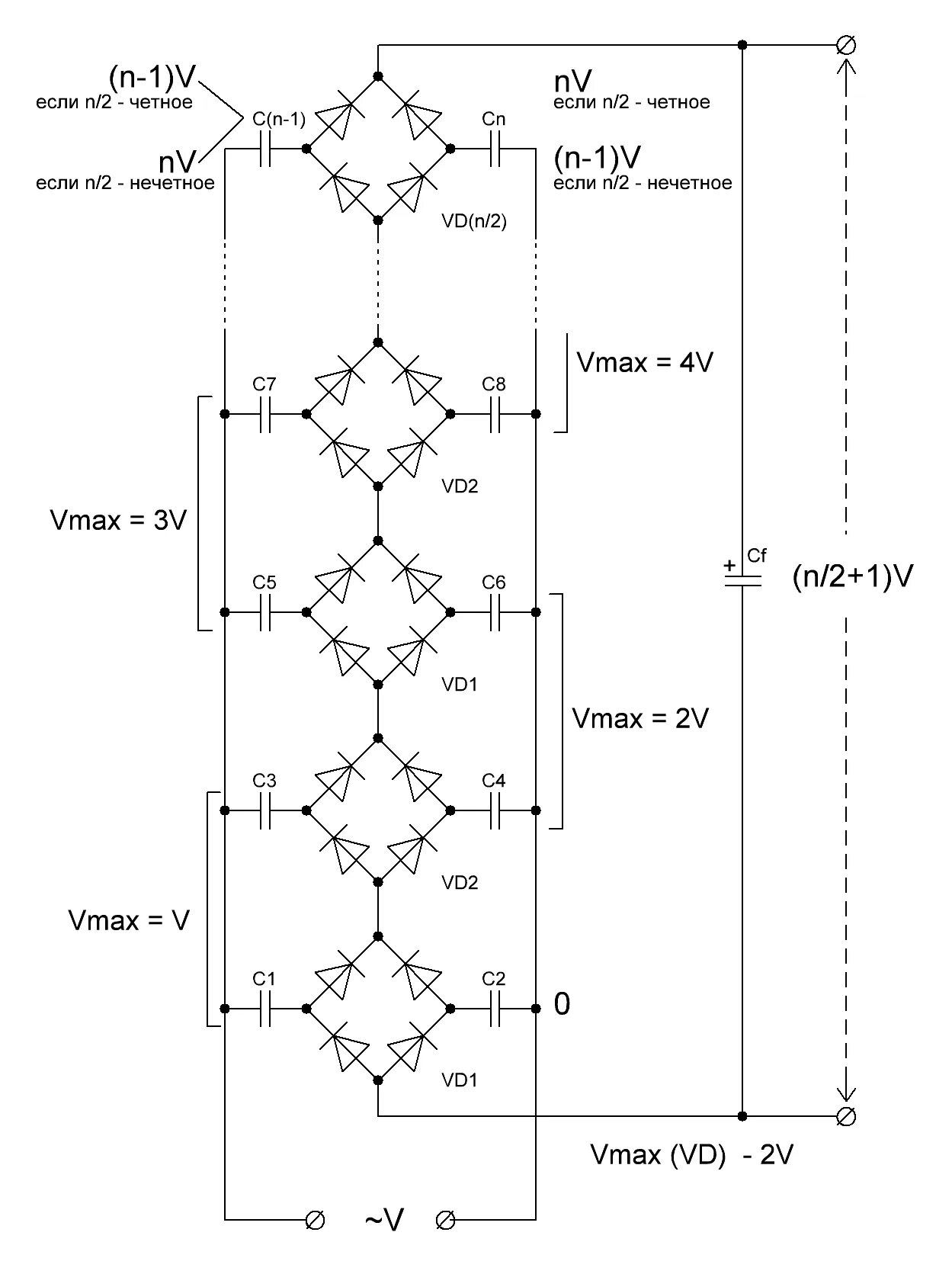 Схема умножителя напряжения на диодах и конденсаторах. Умножитель напряжения схема удвоитель. Электрическая схема умножителя напряжения. Умножитель напряжения схема.
