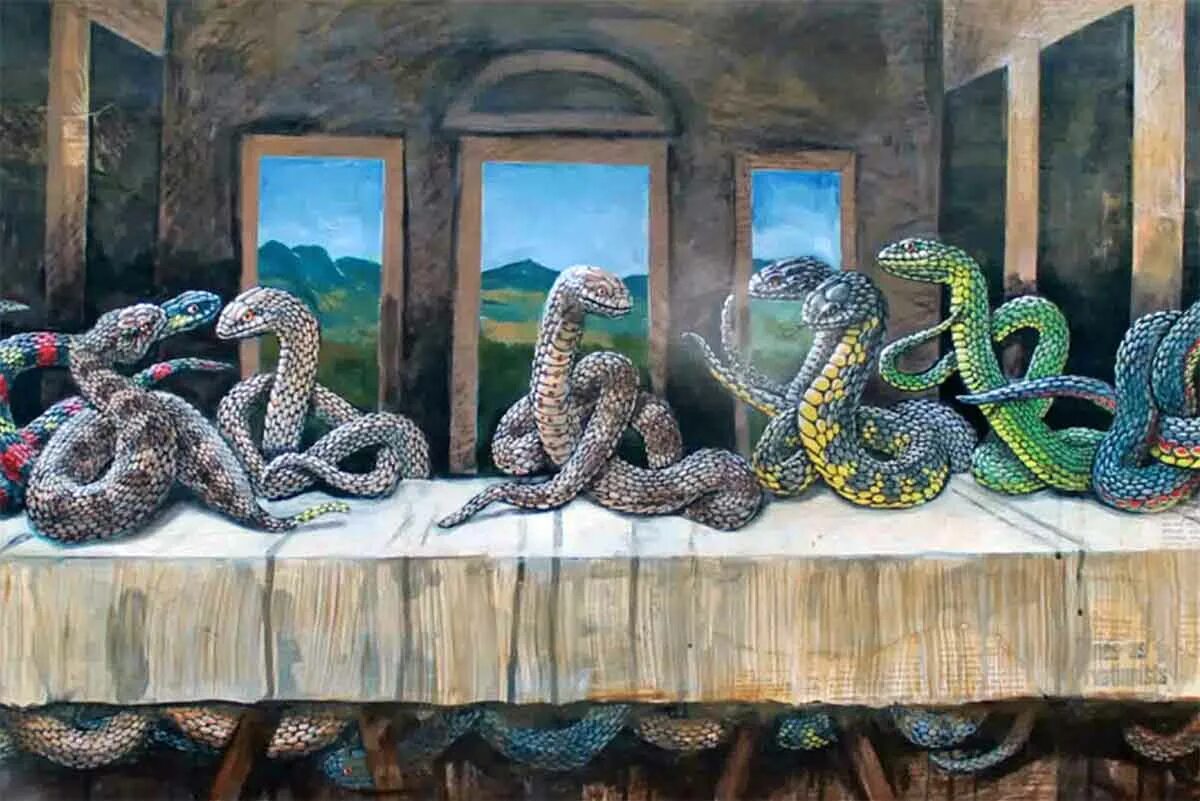 Змея 1 часть. Художник-змея Билл Флауэрс. Змеи в серпентарии. Клубок змей. Змея живопись.