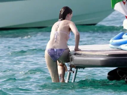 Anne Hathaway in a Bikini on a Yacht in Spain, August 2015.